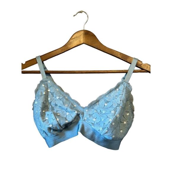 PINK Victoria's Secret Bralette Blue Lace Floral Polka Dot Lingerie - Picture 1 of 7
